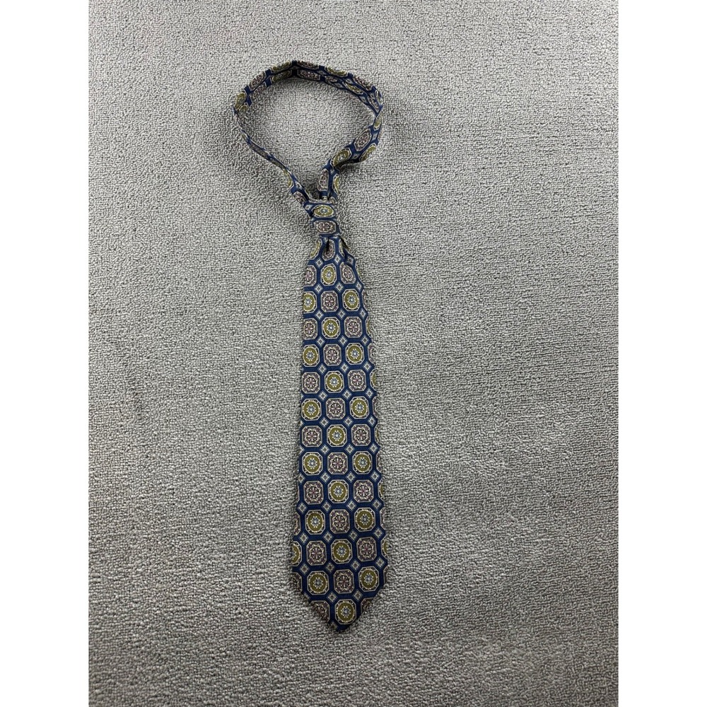 Vintage Valentino Cravatte Neck Tie Men Blue Silk Geometric Medallion Italy Made